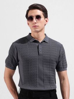 The Indian Garage Co - Men Grey Textured Polo T-shirt
