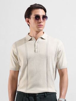The Indian Garage Co - Men Cream Textured Polo T-shirt