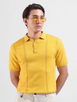 The Indian Garage Co - Men Yellow Textured Polo T-shirt