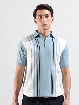 The Indian Garage Co - Men Blue Stripes Polo T-shirt