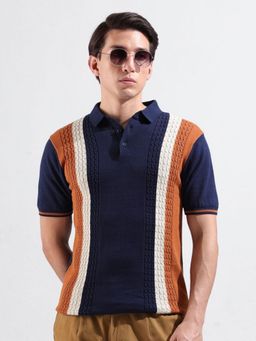 The Indian Garage Co - Men Navy Blue Colorblock Polo T-shirt