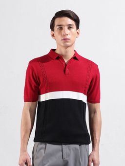 The Indian Garage Co - Men Red and Black Colorblock Polo T-shirt