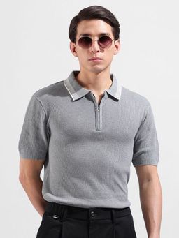 The Indian Garage Co - Men Grey Textured Polo T-shirt