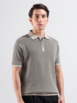 The Indian Garage Co - Men Black Textured Polo T-shirt