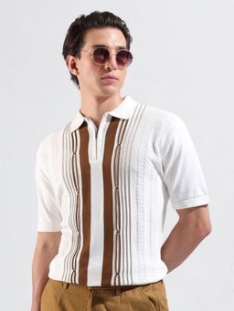 The Indian Garage Co - Men White Textured Polo T-shirt