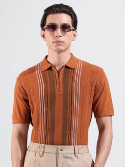 The Indian Garage Co - Men Rust Textured Polo T-shirt