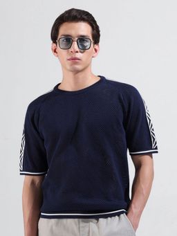 The Indian Garage Co - Men Navy Blue Textured T-shirt
