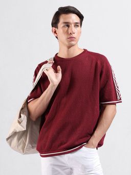 The Indian Garage Co - Men Maroon Textured T-shirt