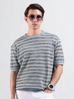 The Indian Garage Co - Men Blue Textured T-shirt