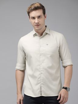 The Bear House - Men Beige Solid Slim Fit Cotton Lycra Casual Shirt