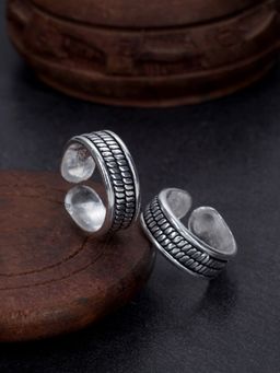 Praavy - 925 Oxidised Silver and Black Double Curved Bar Adjustable Toe Ring