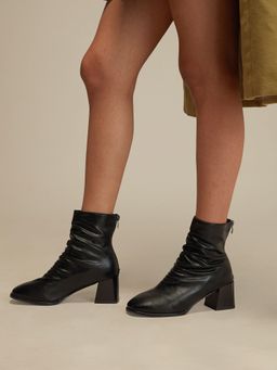 Twenty Dresses by Nykaa Fashion - Black Ruched Ankle Length Block Heel Boots