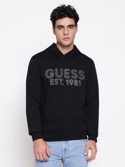 Guess - Men Beau Jet Black Typography Hoodie