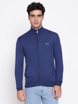 Guess - Men Darrell Soft Endless Blue High Neck Zip-Front Sweatshirt