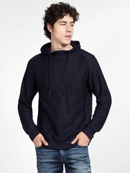 Jack & Jones - Navy Blue Textured Hooded Sweatshirt