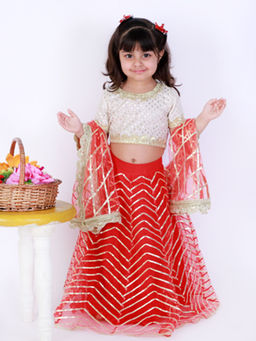 Tiny Pants - Red Gota Detailed Lehnga With With Chanderi Top (Set of 3)
