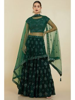 Soch - Women Green Chanderi Embroidered Skirt (Set of 3)