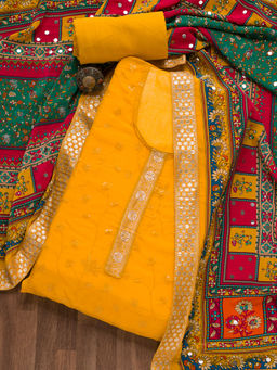 Koskii - Mustard Sequins Tissue Unstitched Salwar Suit (Set of 3)