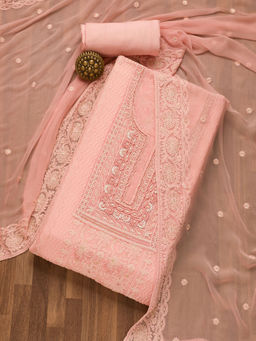 Koskii - Onion Peach Threadwork Georgette Unstitched Salwar Suit (Set of 3)