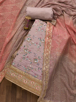 Koskii - Lavender Sequins Georgette Unstitched Salwar Suit (Set of 3)