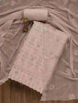 Koskii - Mauve Threadwork Georgette Unstitched Salwar Suit (Set of 3)