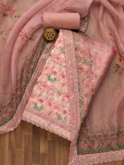 Koskii - Lavender Sequins Tissue Unstitched Salwar Suit (Set of 3)