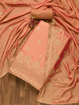 Koskii - Peach Zari Work Art Silk Unstitched Salwar Suit (Set of 3)