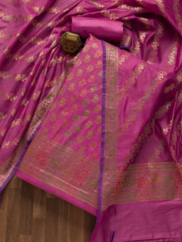 Koskii - Wine Zari Work Banarasi Unstitched Salwar Suit (Set of 3)