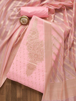Koskii - Pink Zari Work Banarasi Unstitched Salwar Suit (Set of 3)