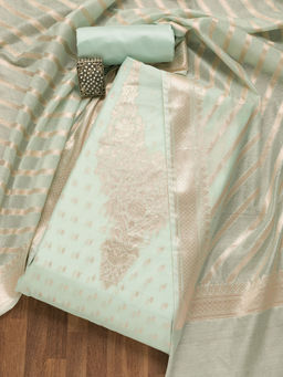 Koskii - Pista Green Zari Work Banarasi Unstitched Salwar Suit (Set of 3)