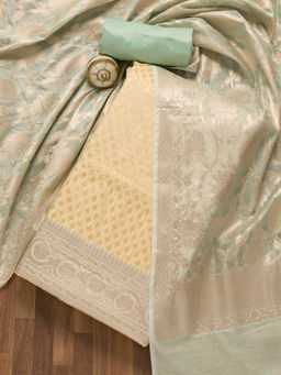 Koskii - Yellow Zari Work Banarasi Unstitched Salwar Suit (Set of 3)