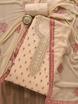 Koskii - Beige Sequins Semi Crepe Unstitched Salwar Suit (Set of 3)