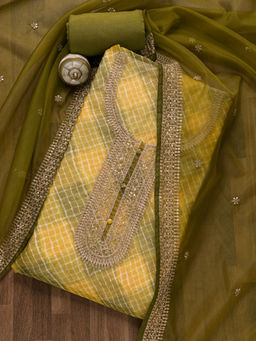 Koskii - Mehendi Printed Tissue Unstitched Salwar Suit (Set of 3)