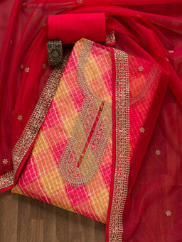 Koskii - Red Printed Tissue Unstitched Salwar Suit (Set of 3)