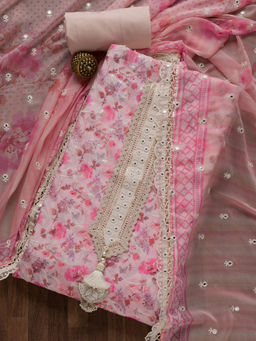 Koskii - Pink Printed Cotton Unstitched Salwar Suit (Set of 3)