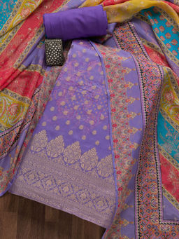 Koskii - Lavender Zariwork Semi Crepe Unstitched Salwar Suit (Set of 3)