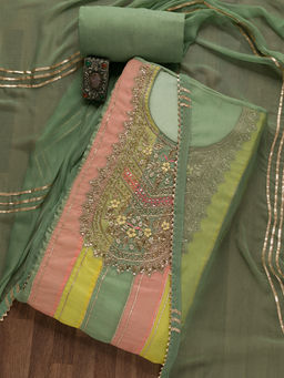 Koskii - Pista Green Beads and Stones Organza Unstitched Salwar Suit (Set of 3)