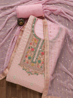 Koskii - Pink Beads and Stones Georgette Unstitched Salwar Suit (Set of 3)