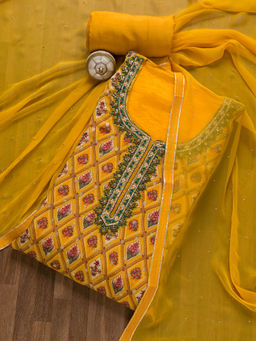 Koskii - Mustard Printed Tissue Unstitched Salwar Suit (Set of 3)