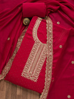 Koskii - Maroon Zariwork Semi Crepe Unstitched Salwar Suit (Set of 3)