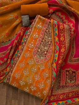 Koskii - Mustard Printed Tissue Unstitched Salwar Suit (Set of 3)