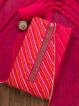 Koskii - Rani Pink Mirror Work Bandini Unstitched Salwar Suit (Set of 3)