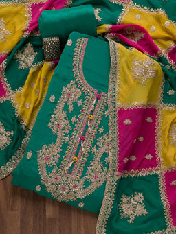 Koskii - Rama Green Zariwork Semi Crepe Unstitched Salwar Suit (Set of 3)