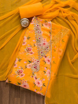 Koskii - Mustard Cutdana Semi Crepe Unstitched Salwar Suit (Set of 3)