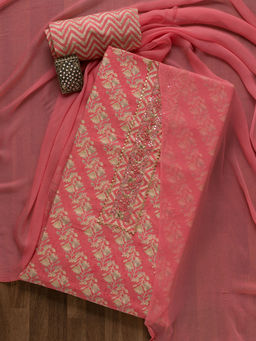 Koskii - Pink Printed Cotton Unstitched Salwar Suit (Set of 3)