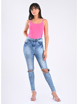 FREAKINS - Dark Blue Smokey Ripped Skinny Jeans