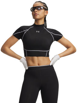 Under Armour - Womens Heat Gear Elite Crop Mock Short Sleeve T-Shirt Black