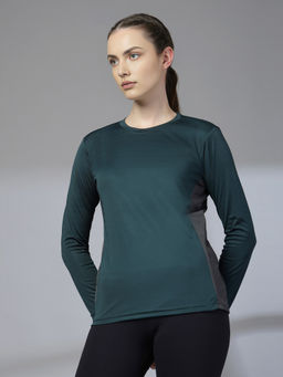 CHKOKKO - Womens Full Sleeve Dry Fit Gym T-Shirt, Breathable Mesh Workout Top Green