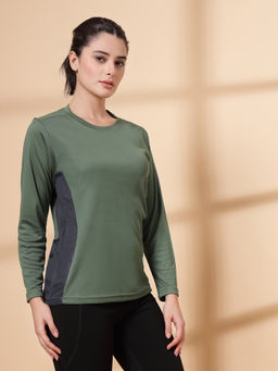CHKOKKO - Womens Full Sleeve Dry Fit Gym T-Shirt, Breathable Mesh Workout Top Green