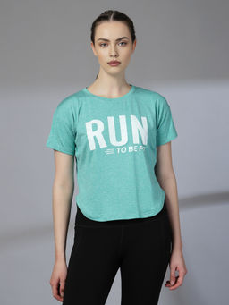 CHKOKKO - Womens Typography Apple Cut Gym T Shirt Quick Dry Breathable Green